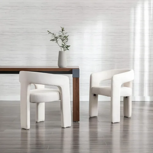 Vista 35 de RIVOVA Silla de comedor moderna de barril, silla lateral acolchada en lino con brazos cómoda para tocador, silla para comedor, sala de estar