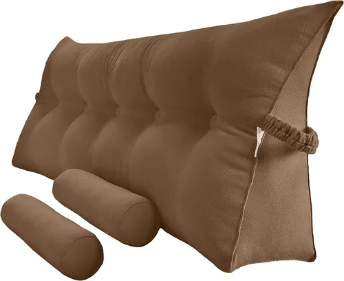 Vista 14 de Peachwell Almohada triangular de lectura para reposo en cama, cojín grande tipo cabecero, respaldo, almohada de cuña con dos almohadas cilíndricas