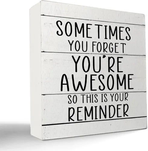 Vista 8 de kunlisa Groovy Find Something Good in Every Day Retro Flower Rainbow Caja de madera para decoración de escritorio, con cita positiva, bloque