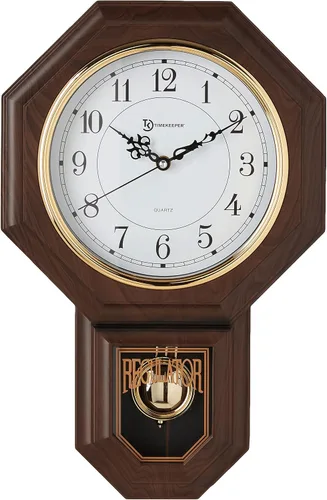 Vista 2 de [Usado] Essex Westminster, reloj de pared símil madera nogal con péndulo y frente de vidrio de 17