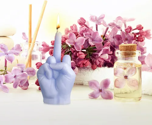 Vista 4 de Vela Perfumada con Forma de Dedo Medio Rosa Intenso Estética Danesa Pastel Decoración de Habitación Velas de Fragancia de Pino Cera de Soja Vegana