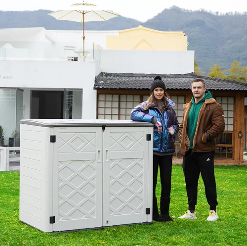 Vista 6 de ADDOK 2SG - Cobertizo de almacenamiento horizontal más grande resistente a la intemperie, armario de almacenamiento al aire libre de 4.4 x 2.8 pies