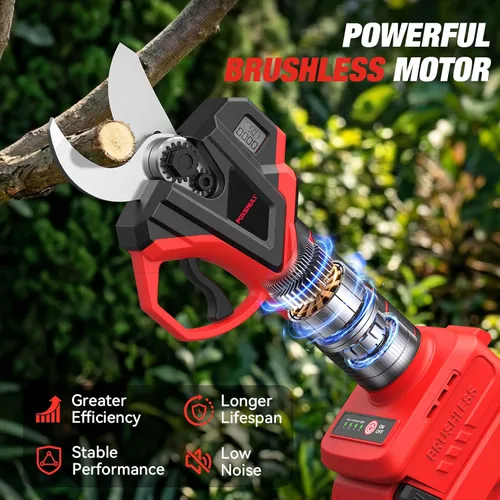 Vista 5 de Tijeras de podar eléctricas 2 en 1 para batería Mwkee M-18, podadoras de poste inalámbricas de 1.6 pulgadas de diámetro de corte de 18 V - Motor sin