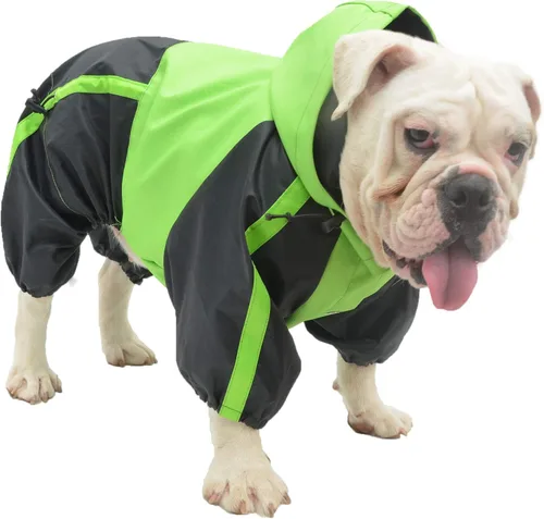 Vista 18 de Ropa para mascotas, abrigo impermeable de nailon para mascotas, chaqueta de lluvia adorable con capucha perfecta para razas de perros pequeños, Verde