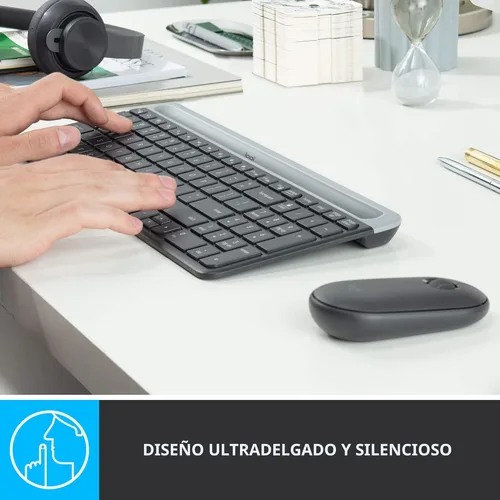 Vista 3 de Logitech MK470 - Teclado [versión en inglés] y mouse inalámbricos delgados, compactos modernos, ultrasilenciosos, receptor USB de 2.4 GHz tipo plug