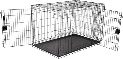 Vista 8 de Amazon Basics Caja de perro duradera y plegable de alambre de metal con bandeja, puerta individual, 18 x 12.4 x 15 pulgadas, color negro