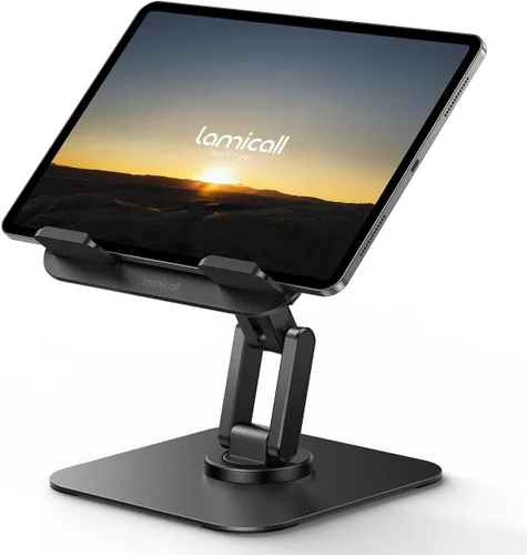 Lamicall Soporte giratorio para tablet de escritorio, totalmente ajustable, plegable y portátil, soporte para iPad con base resistente, soporte para