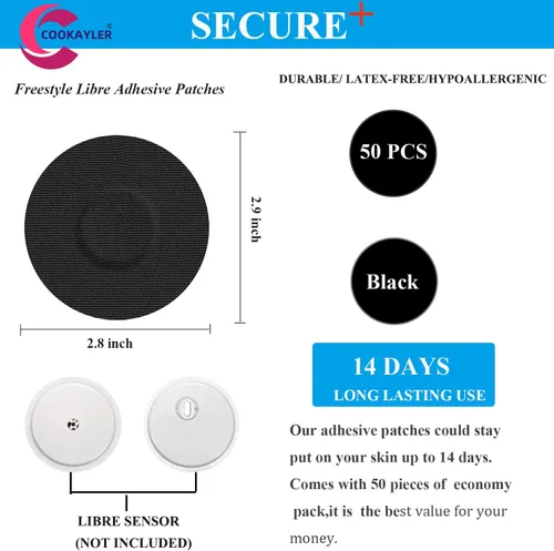 Vista 4 de Paquete de 50 fundas impermeables para sensores para Freestyle Libre 2/3, parches adhesivos CGM sin pegamento en el centro, cinta precortada