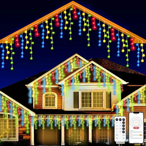 Vista 11 de SOSHOT Cadena de Luces de Navidad para Exteriores - 49 pies/15M 640 LED 8 Modos con Control Remoto y App, Luces de Navidad Impermeables para Patio