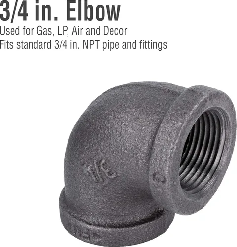 Vista 3 de PIPE DECOR Codo de 90 grados, 3/4 pulgadas, hierro maleable negro, juego de 6 – para fontanería, muebles de bricolaje y tubería estándar de 3/4
