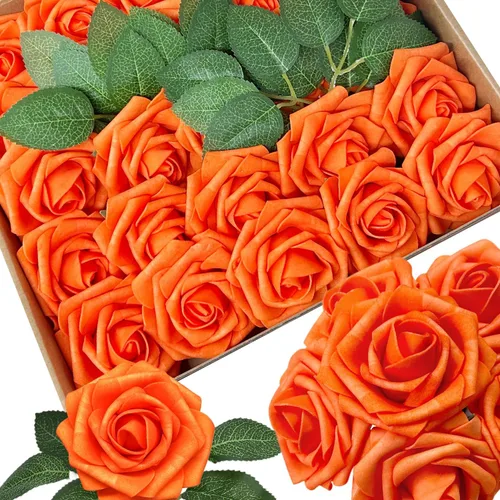 Vista 22 de 25 piezas Flores Artificiales de Espuma Rosas Falsas con Tallos 8 Hojas Rosas Sintéticas de Aspecto Real para Ramos de Boda Centros de Mesa de Negro