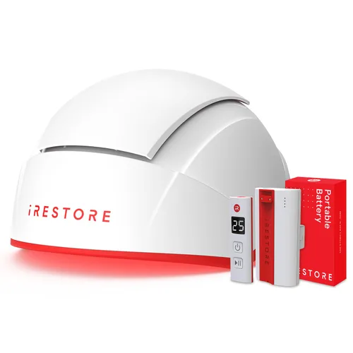iRestore - Sistema para crecimiento del cabello + baterías recargables, gorra láser aprobada por la FDA (Administración de Alimentos y Medicamentos)