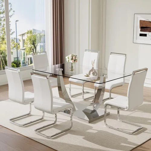 Vista 35 de Juego de mesa de comedor de 63 pulgadas para 4, juego de mesa de comedor dorado moderno para 4, juego de mesa de cocina de mármol sintético