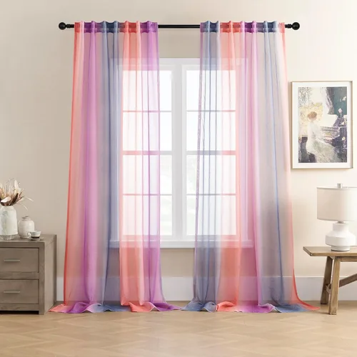 XiDi Cortinas traslúcidas color rosa, verde y morado para decoración de dormitorio de niñas, cortinas de lino sintético con bolsillo para barra,