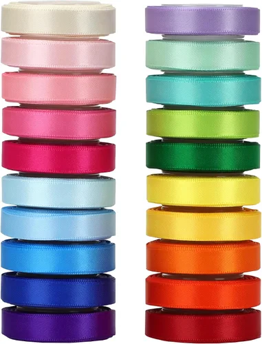 VATIN Juego de cintas de satén coloridas, 3/8 pulgadas x 20 colores, total Colorido