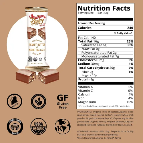 Vista 2 de Bixby - 12 barras de chocolate con leche orgánico, mantequilla de maní sin gluten y sal marina real, bocadillo de proteína Kosher sin OMG