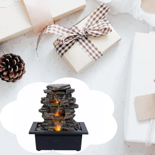 Vista 3 de Fuente de mesa MAOCHI, máquina de sonido relajante para decoración del hogar con bomba automática, cuenco profundo y rocas naturales de río.