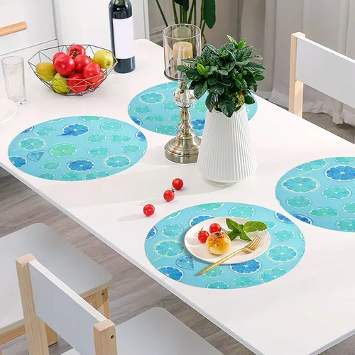 Vista 6 de Turquoise Fruit Slices Blue Placemats, Heat Resistant Non Slip Washable Dinner Mat for Kitchen one sizex1