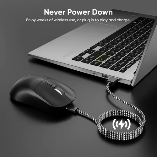 Vista 5 de MELOGAGA Ratón inalámbrico para juegos, 2.4G/Bluetooth 5.4/USB-C 3 modos alámbrico/inalámbrico ratones para juegos con 8 DPI ajustables, ratón
