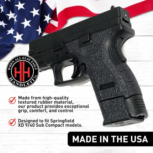 Vista 2 de Handleitgrips Cinta de agarre para pistola compatible con Springfield XD 940 Sub Compact - Cinta de agarre de goma texturizada negra, fácil