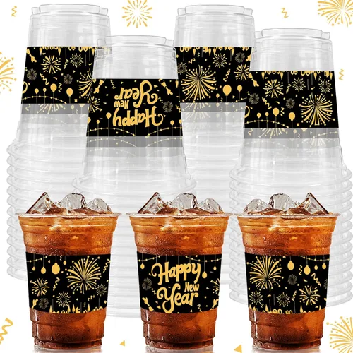 CIEOVO 50 tazas de fiesta de Año Nuevo 2026, vasos desechables de plástico transparente de 12 onzas para fiesta de Año Nuevo, bebidas de helado,