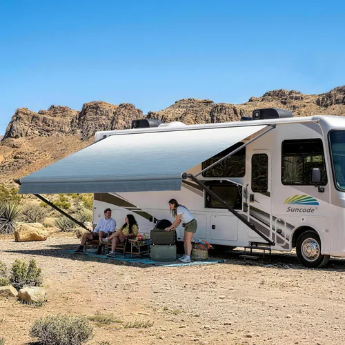 Vista 15 de Suncode Toldo para autocaravana para caravana, cámper y remolques de viaje, kit completo de toldo manual para caravana, toldo manual para cámper