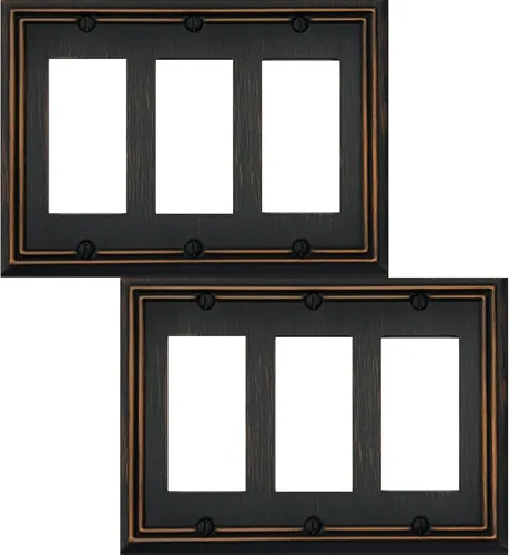 Vista 23 de OKAWYC Adler - Placa de pared de metal para interruptor de luz de decoración individual, paquete de 2 unidades de bronce envejecido de 1 banda