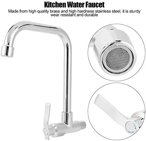 Vista 9 de Kitchen Faucet, G12in Water Faucet Single Cold Wall-Mounted Faucet Kitchen Sink Basin Mixer Tap Support Rotated in 360 Without Hose for Home