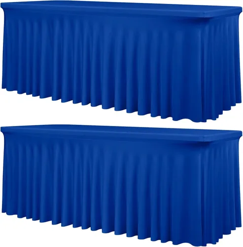 Vista 26 de Paquete de 2 faldas de mesa elásticas negras para mesa rectangular de 6 pies, manteles elásticos de elastano lavables con falda, mantel ajustable