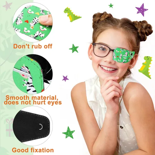Vista 3 de Haysandy 4 parches para ojos para niños, reutilizables, para gafas para cubrir cualquier ojo, rosa, azul, verde y blanco, 4 estilos (estilo animal)