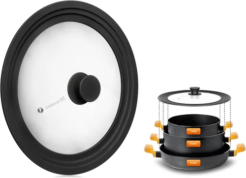 Tapa universal para ollas, sartenes y sartenes de 7.5 a 9.5 pulgadas, tapa de vidrio para sartén