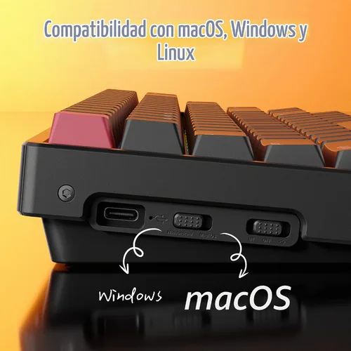 Vista 3 de Keychron K2 75% Layout QMK Teclado mecánico inalámbrico y con cable Super Banana Switch, marco de aluminio con retroiluminación RGB con teclas PBT