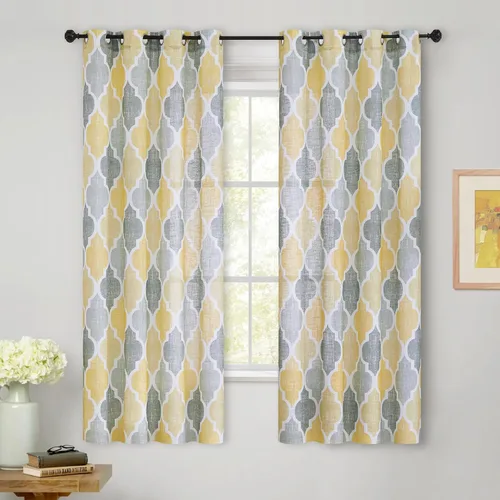 Vista 19 de Beauoop Cortinas de lino semitransparentes de 45 pulgadas de largo, 2 paneles para dormitorio y sala de estar, gris agua marroquí, granja