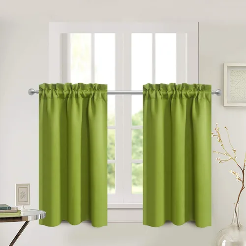 Vista 19 de Aquazolax Half Window Curtains 24 Inch Length, 28" Wide Rod Pocket Small Window Treatment for Kitchen, Bathroom, Camper, Beige, 2 Panels Set