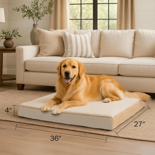 Vista 2 de PETMAKER Cama Ortopédica para Perros, Cama de Espuma Viscoelástica de 2 Capas con Funda Superior Sherpa Lavable a Máquina, Colchón de 36x27