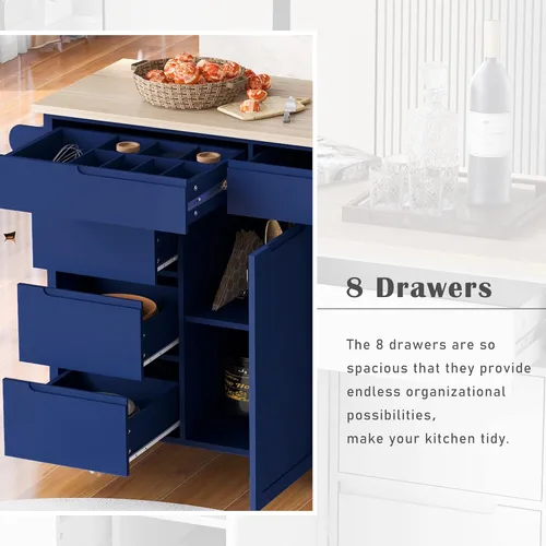 Vista 88 de LUMISOL Carrito de isla de cocina con ruedas de bloqueo con 2 cajones y 4 gabinetes, isla de cocina rodante con estantes ajustables, mesa de madera