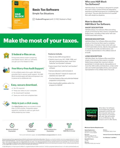 Vista 3 de H&R Block Software fiscal básico 2022 con oferta de bono de reembolso (exclusivo de mazón) [Descarga de Mac]