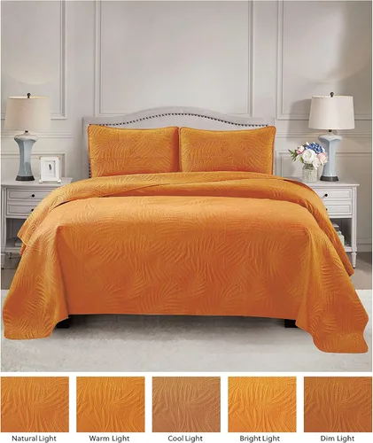 Vista 5 de Chezmoi Collection Cayman - Juego de colcha extragrande de 3 piezas tamaño King, hojas de palmera tropicales ultrasónicas, edredón ligero en relieve