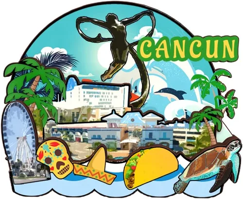 Imán de nevera Cancún México Colección de madera 3D Madera Hecho a mano Recuerdos de la ciudad de viaje, imán para nevera Decoración del Hogar