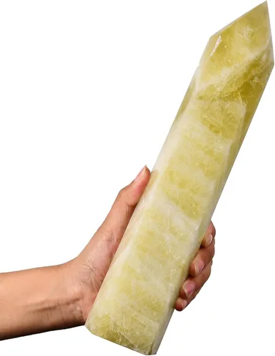 Vista 27 de AMOYSTONE Torre de obelisco de cristal curativo extra grande de aventurina azul con punta de cristal, decoración Reiki 1-1.2 KG