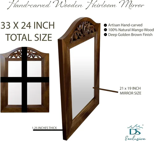 Vista 8 de Espejo de pared de madera, espejo de marco de madera rústica para baño, granja, dormitorio, entrada y sala de estar, espejo de pared decorativo