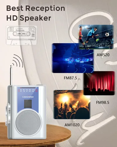 Vista 3 de Gracioso Pequeño reproductor de cinta de casete con AM FM alimentado por