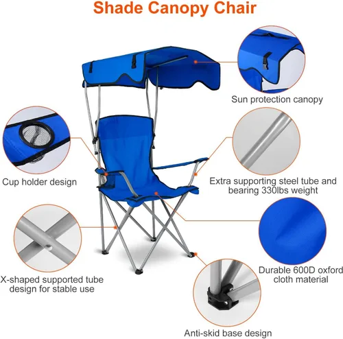 Vista 6 de iMounTEK Silla de camping plegable con toldo con sombra protección solar camping reclinable con bolsa de transporte, asiento plegable de carga