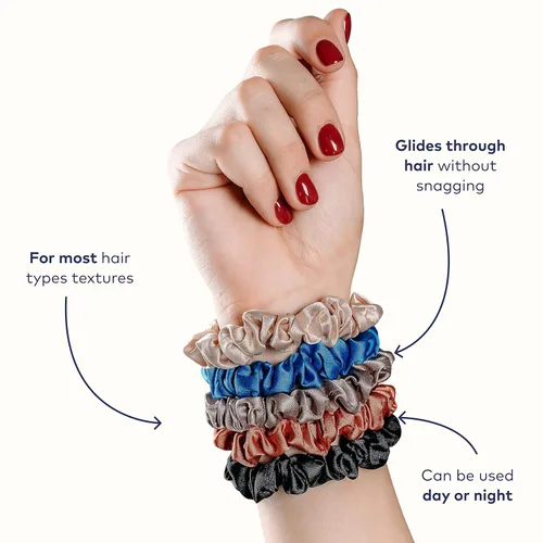 Vista 2 de RobeCurls Coleteros de satén, lindos lazos para el cabello para mujeres y niñas, accesorios para el cabello rizado, paquete de 5 (multicolor)