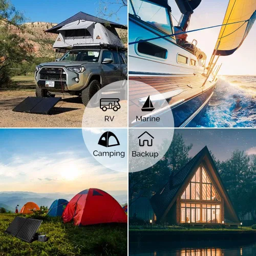 Vista 8 de Renogy - Panel solar portátil de 100 vatios y 12 voltios con controlador de carga impermeable de 20 A, maletín solar plegable de 100 W con soporte