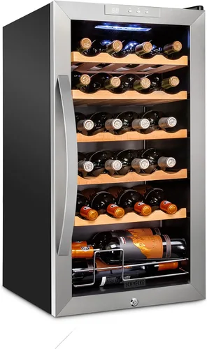 Vista 9 de Schmecke - Refrigerador de vino con compresor de 12 botellas con cerradura Gran bodega independiente Refrigerador de vino digital 41f-64f