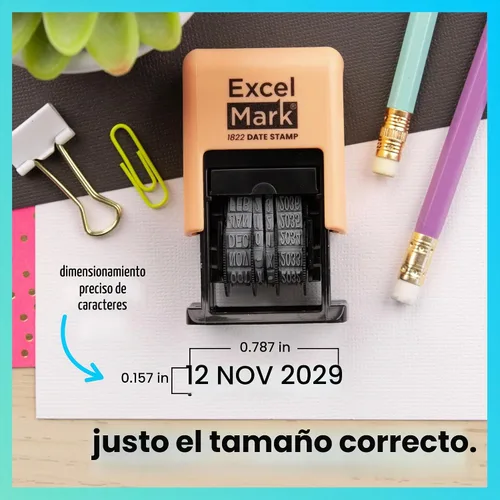 Vista 9 de ExcelMark Sello de fecha 1822 – Perfecto para envío, recepción, vencimiento y fechas de vencimiento (tinta negra, montaje de melocotón)