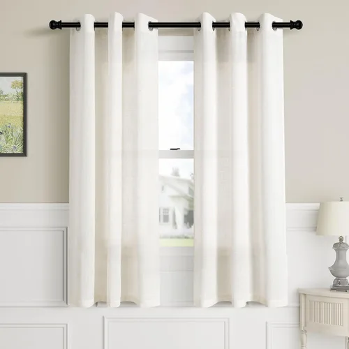 Vista 60 de Aersas Cortinas de lino negro para dormitorio de 63 pulgadas de largo, 2 paneles de privacidad, eficiencia energética, semitransparentes, cortinas