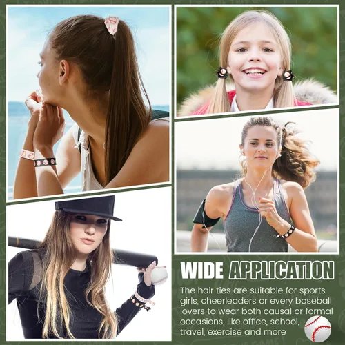 Vista 6 de Hanaive 20 bandas elásticas para el pelo de sóftbol, bandas para el cabello, sin arrugas, accesorios de sóftbol para mujeres (béisbol)