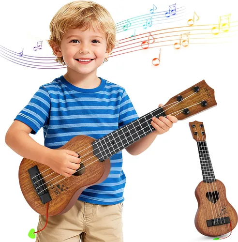 Vista 8 de YEZI - Ukelele clásico de juguete para niños, tipo guitarra, instrumento musical, azul